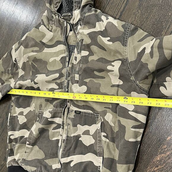 Lee Camo Jacket Mens XL Black Gray Sherpa Lined Coat Hunting Bomber Y2K Grunge - Picture 7 of 8
